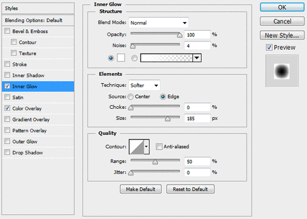 photoshop painting inner glow back glow settings