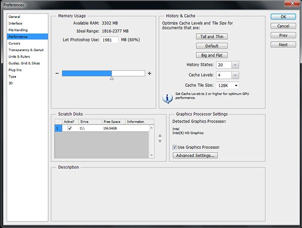 Set your Performance Preferences to Keep Photoshop From Crashing