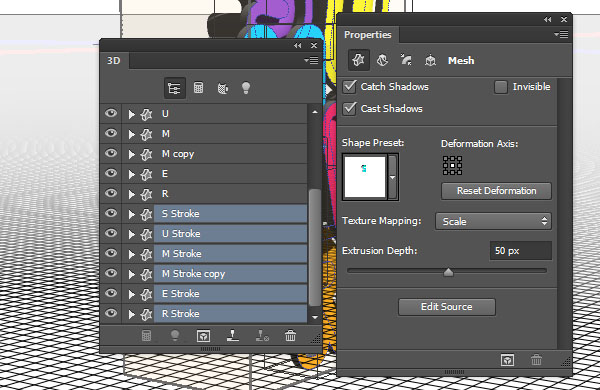 Stroke Meshes Extrusion Depth