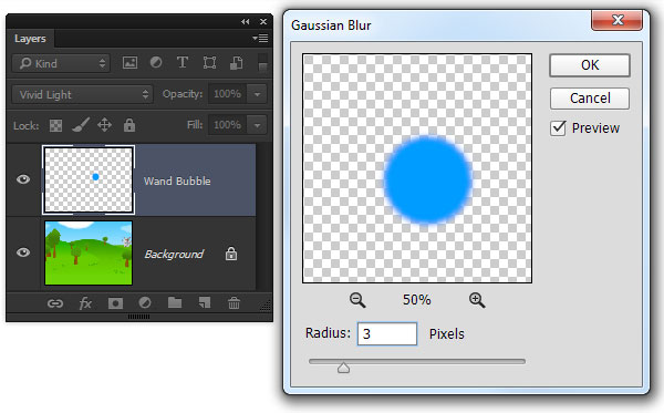 Gaussian Blur to soften the blue bubble