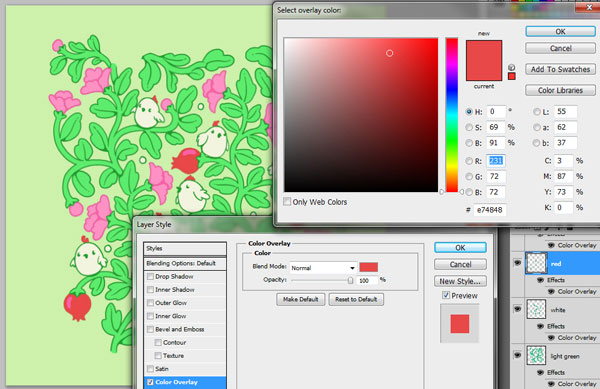 Seamless pattern in PS - setting colors through overlays