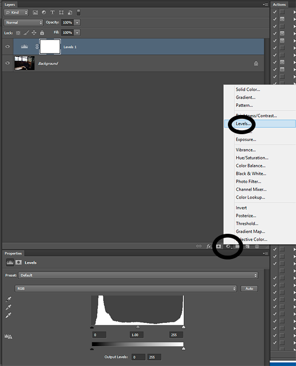 Levels adjustment layer