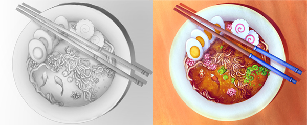 Study Ambient Occlusion for Your Grayscale Paintings Ramen Tutorial by Melody Nieves