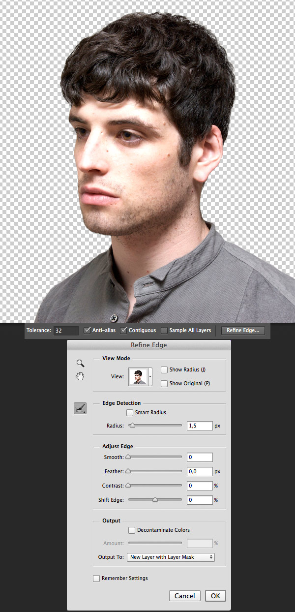 use the refine edge to cut out the portrait