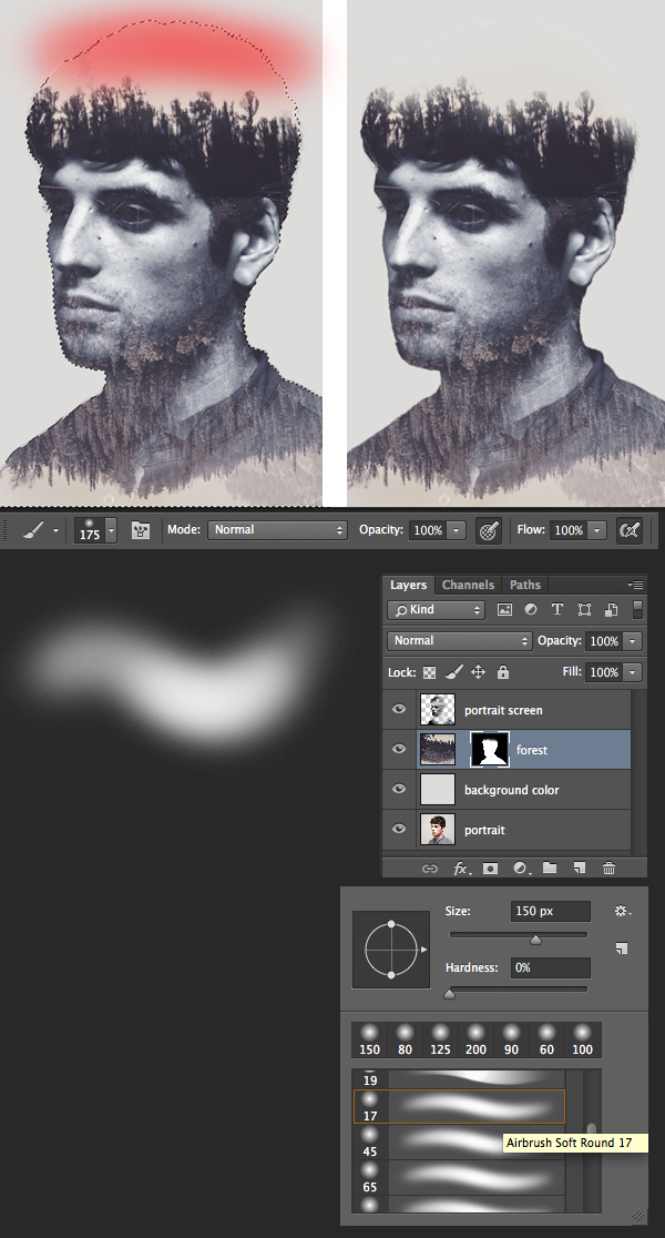 edit the top of the head with the brush tool