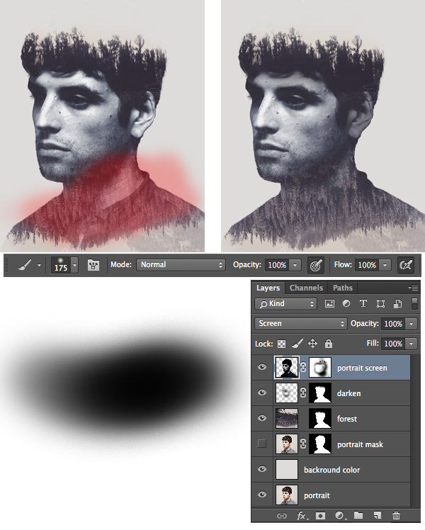 edit the neck of the portrait with the layer mask