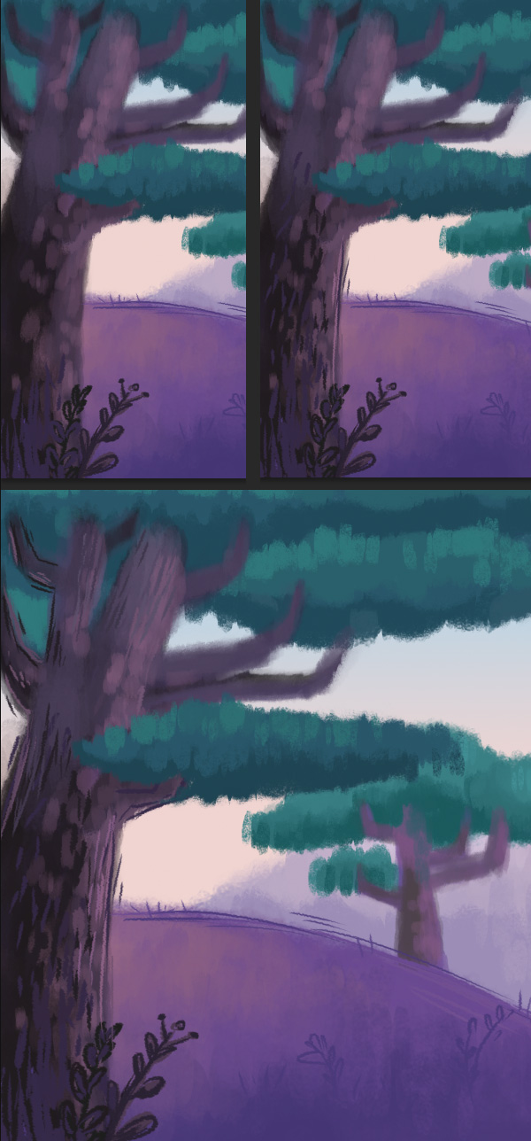 add details to the foreground and tree trunk