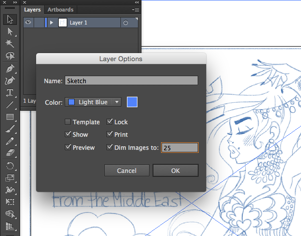 locking layers and creating new layers layer options panel sketch lock print dim images 25 trace percentage illustrator adobe 