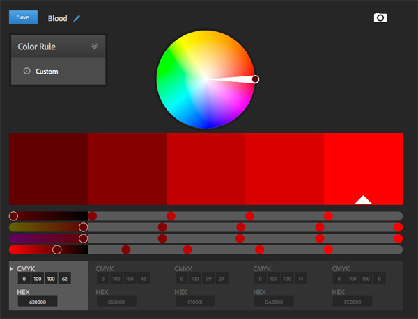 Adobe Color CC color scheme generator hot reds blood red