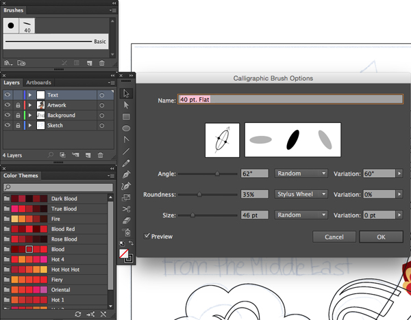 40pt flat brush setting adjust degrees percentage size random stylus wheel pressure