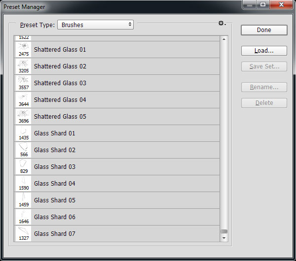 Loading the Custom Shattered Glass Brushes