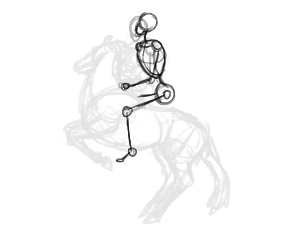 how to draw horse rider pose sitting rearing 4