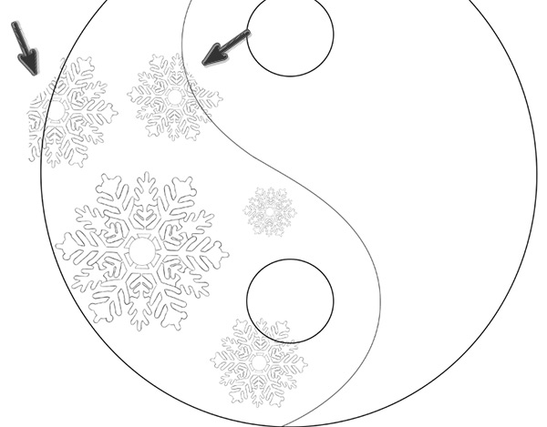 Stamp the Snowflakes onto the Yin Yang