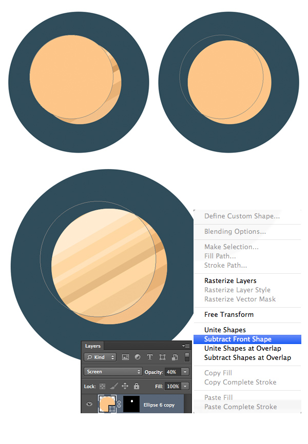 add shadow to the planet with Subtract Front Shape