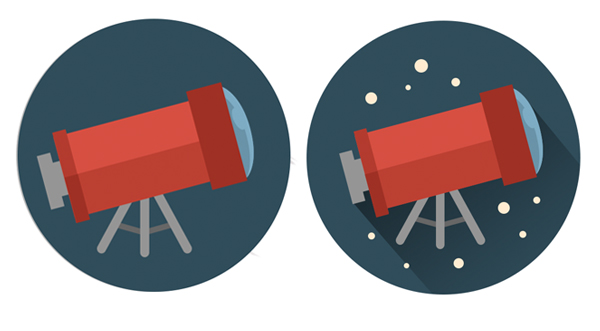 finish the telescope icon by adding long shadow and stars