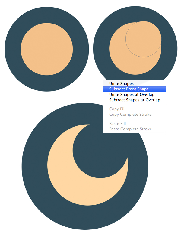 make a crescent moon with Subtract Front Shape