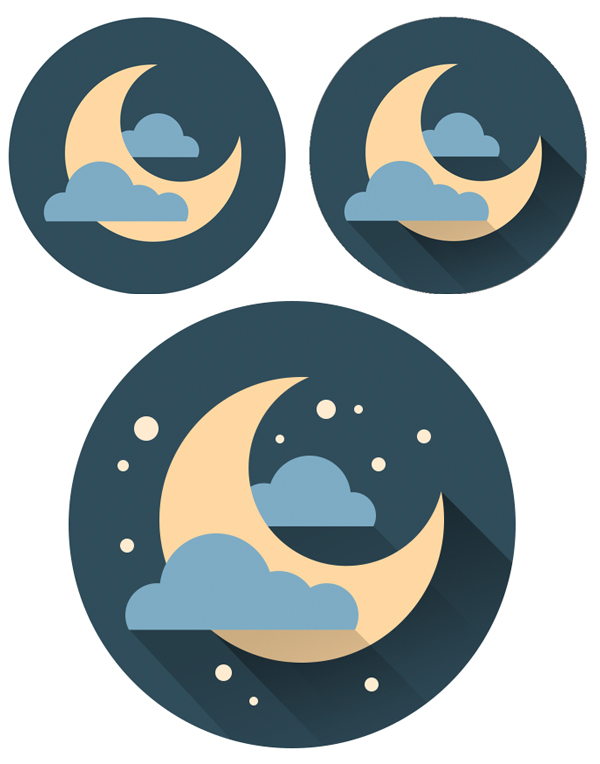 add stars and shadow to the crescent moon icon