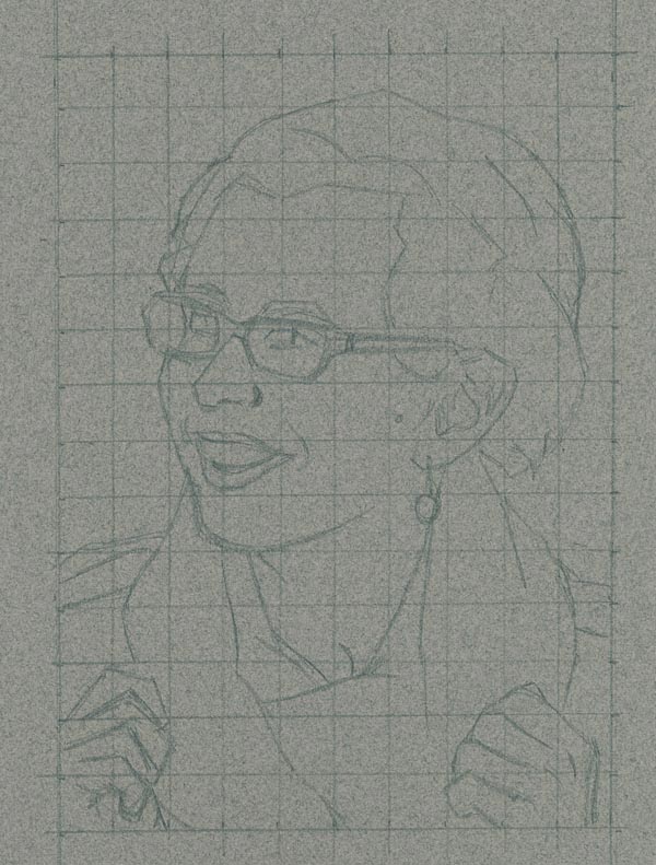 Sketching the portrait in the grid