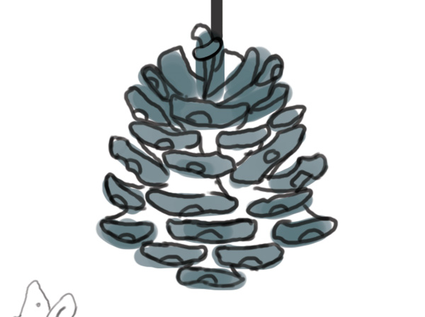 Rough pine cone with line art