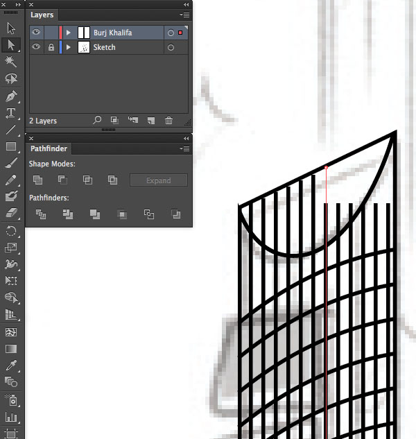 direct Selection tool Line Segment Tool Vertical Shift Selection UAE National Day Poster Sketch Burj Khalifa Sketch