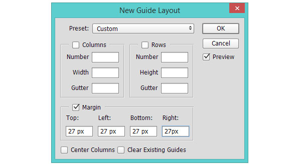 Setting up the first set of margin defined grid lines