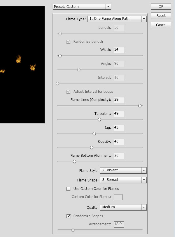 Flame Filter Settings