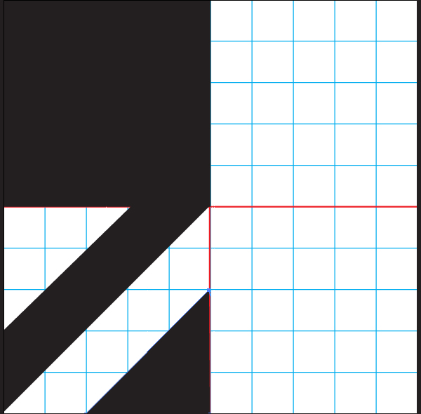 Draw a triangle in the bottom right quadrant