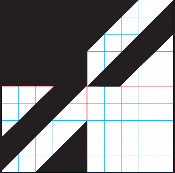 Repeat the diagonal strip and triangle in the upper right corner