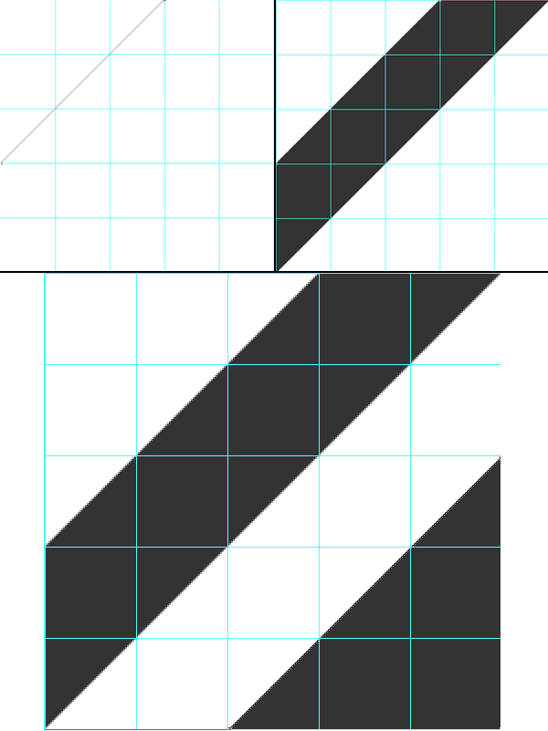 Draw a diagonal strip and triangle in the lower left of the layout grid