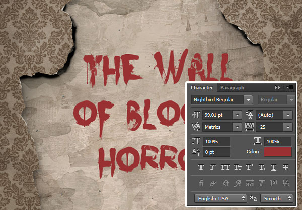 Add the text The Wall of Bloody Horror