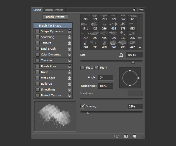 The Brush panel settings