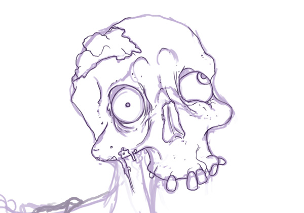 Clean Line Art Over Rough - Skull