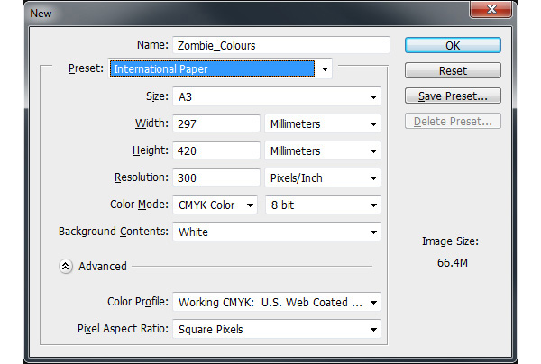 Zombie Colour Roughs Document Settings