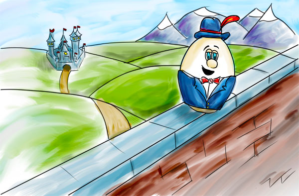 Humpty Dumpty scanned childrens illustration with watercolor effect