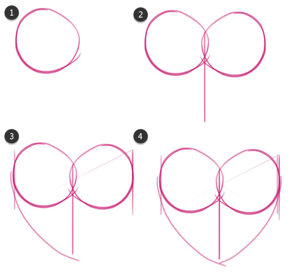 Forming the heart with simple shapes and lines