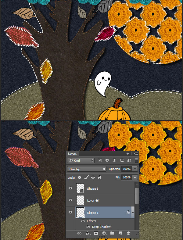 Use blend modes to create a appliqued look