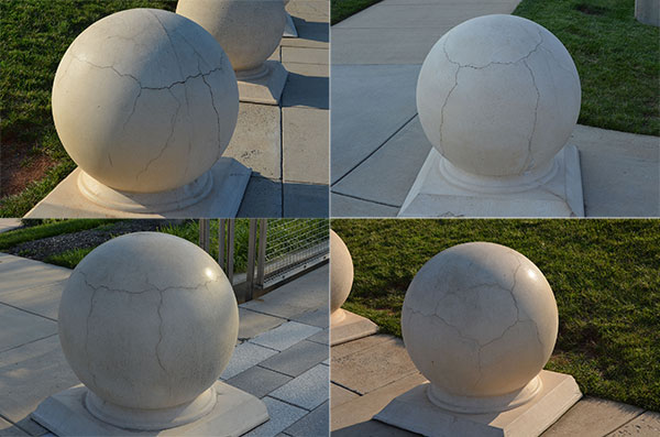 Photos of cracked concrete spheres