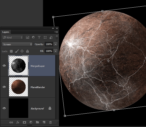 Setting the cracked texture onto the planet