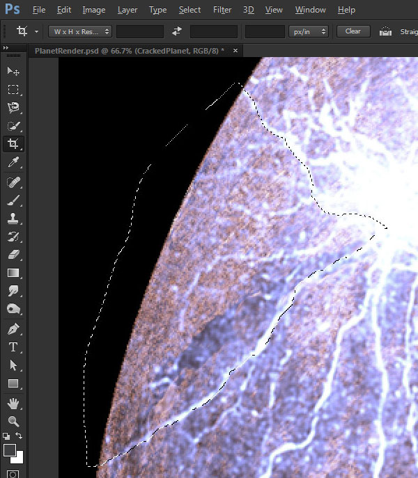 Use the Magetic Lasso Tool to outline a planet fragment