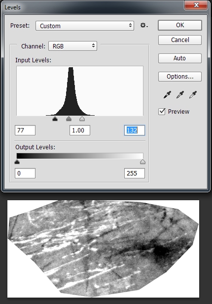 Using Levels to increase the contrast in the Scratches texture