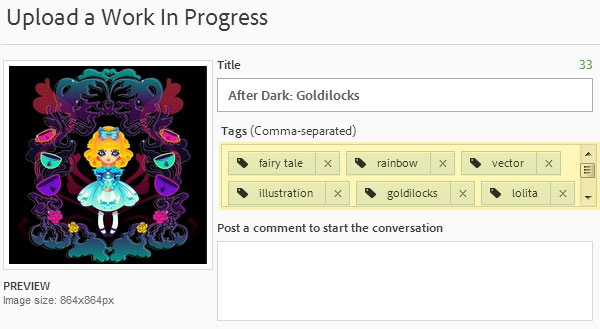 Post tags on your artwork