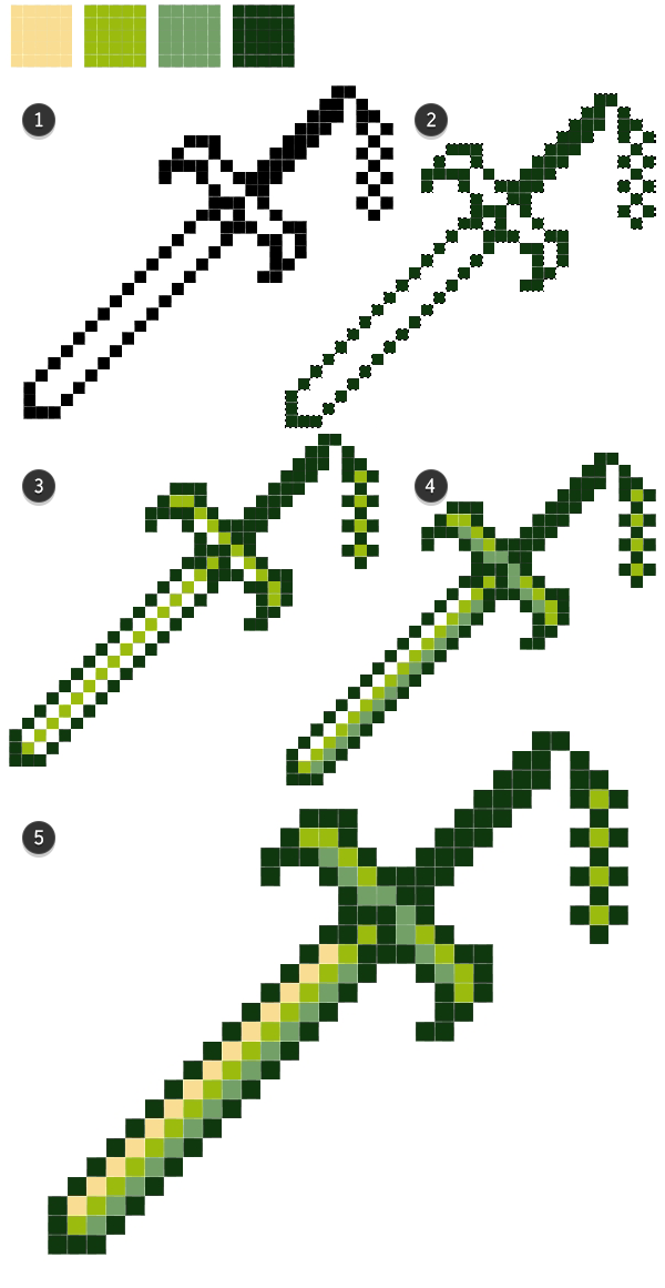 Four color palette sword rendering