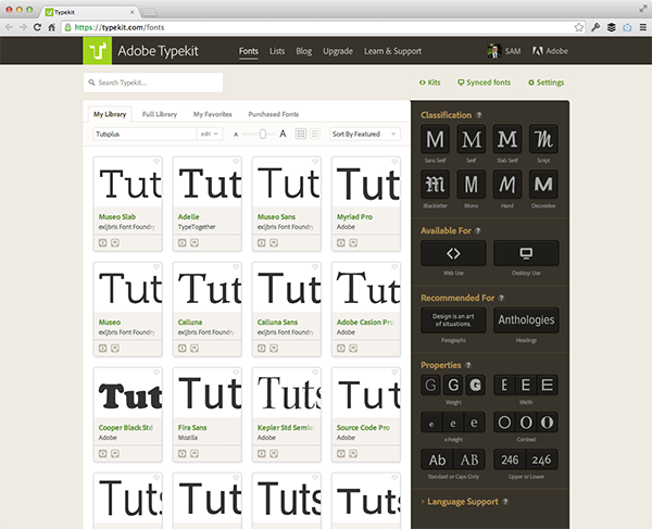 Online Typekit Repository opened from Photoshop CC 2014