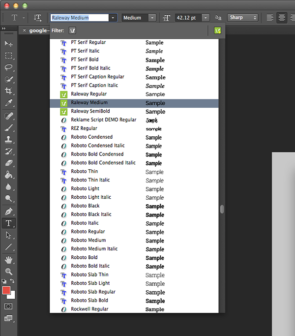 Typekit Font Filtering in Photoshop CC 2014