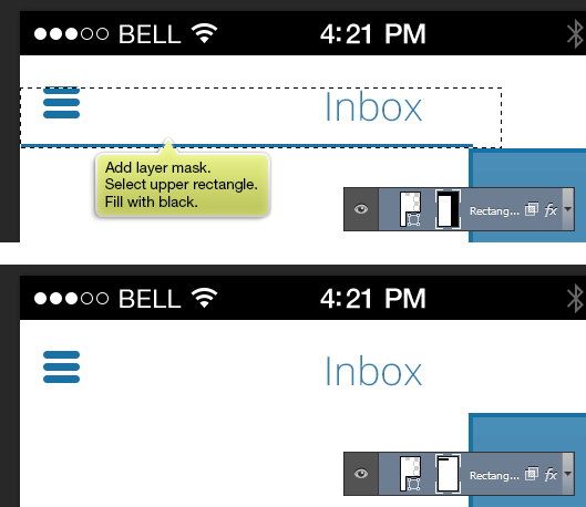 add layer mask hide upper rectangle