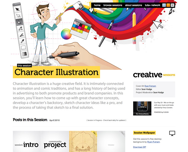 The homepage of Creative Sessions.