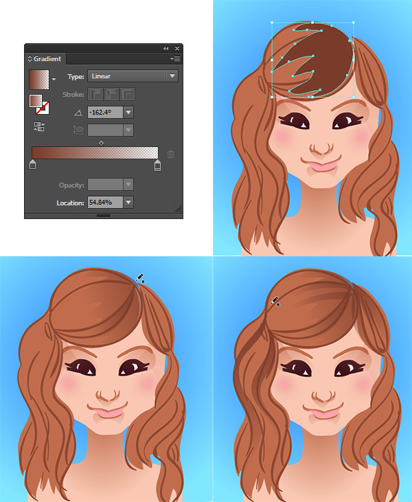 Draw shadow shapes in the hair to define each section