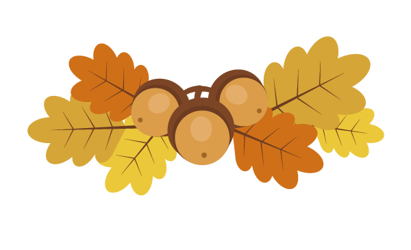 arranging leaves and acorns