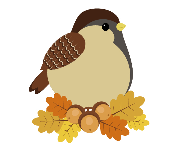 aading the sparrow to the leaves-acorns arrangement