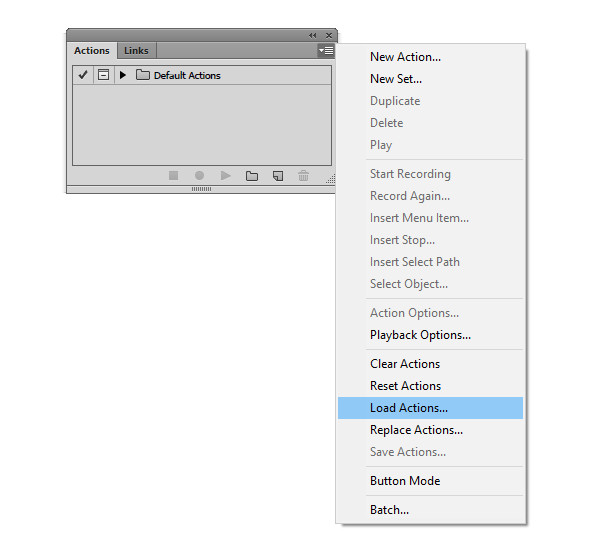 Select Load Actions in the Actions panel options